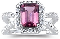 0.63 Ct Diamond & 1.10 Cts Pink Tourmaline Rings in 14K White Gold