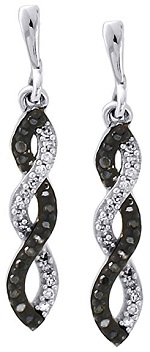 10K White Gold Round Cut Black Diamond Infinity Dangle Earrings Screw Backs 0.90