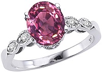 Tommaso Design 14k White Gold Solitaire Oval Vintage Look Pink Tourmaline Rings