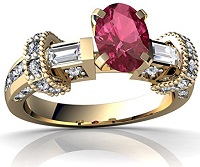 14kt Gold Pink Tourmaline and Diamond 7x5mm Oval Antique Style Ring