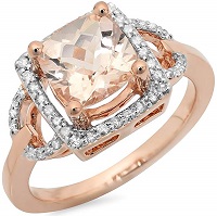 14K Rose Gold 8 MM Cushion Gemstone & Round White Diamond Bridal Halo Engagement Ring