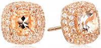 10k Rose Gold Cushion Double Halo Stud Earrings Morganite Jewelry