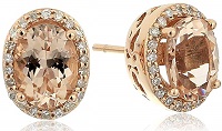 14k Rose Gold Morganite and Diamond Stud Earrings Morganite Jewelry