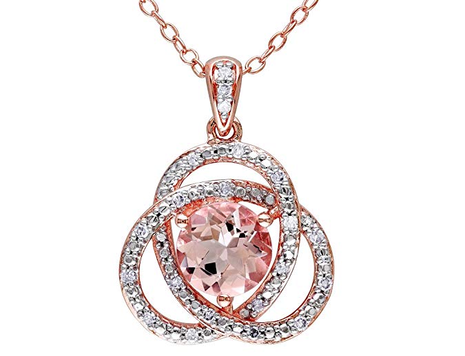 Morganite Pendant Necklace 1.25 Carat (ctw) with Diamonds in Rose Sterling Silver with Chain