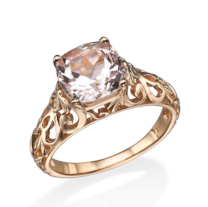 14K Rose Gold 2.00 CT Natural Morganite Ring Vintage Art Deco Vine