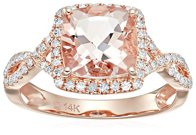 14k Rose Gold Morganite and Diamond Cushion Infinity Shank Engagement Ring