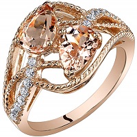14K Rose Gold Two Stone Morganite Ring Pear Shape 1.50 Carats