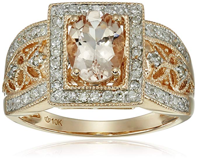 10k Rose Gold Morganite and Diamond Ring