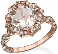 2.25 CTW Natural Peach Pink VS Morganite Ring With Diamonds 14k Rose Gold Flower Leaves Vintage