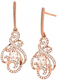 Natural Morganite & Diamond Swirl Drop Earrings in 10K Rose Gold