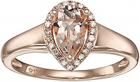 10k Rose Gold Morganite and Diamond Princess Diana Pear Halo Ring 