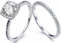 6.5mm Round Charles & Colvard Moissanite Wedding Ring Set,14k White Gold,Eternity Diamond Matching Band