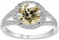 2.55 ct VVS1 Round Moissanite Solitaire Silver Plated Engagement Ring Great White Golden Brown Color