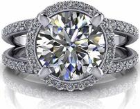 Forever Carat US 2.95 Ct Round Cut Moissanite Engagement Ring Solid 14K White Gold Wedding Rings Sz 7