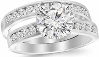 2.7 Ctw Classic Channel Set Wedding Set Bridal Band & Engagement Ring With Round 2 Carat Moissanite Center