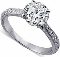 2CT 14K White Gold Forever One Moissanite Engraved Engagement Ring 2.6mm Wide