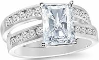 1.7 Ctw Classic Channel Set Wedding Set Bridal Band & Engagement Ring With Radiant 1 Carat Forever One Moissanite Center