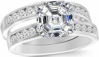 1.7 Ctw Classic Channel Set Wedding Set Bridal Band & Engagement Ring With Asscher 1 Carat Forever One Moissanite Center