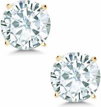 Forever Classic 8 mm 3.80cttw White Created Moissanite14k Yellow Gold Friction Back Round 4 Prong Stud Earrings By Charles And Colvard