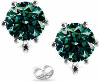 3.51 ct VS2 Round Cut Solitaire Silver Plated Real Moissanite Earrings Green Stud