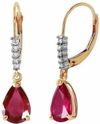 3.15 Carat 14k Solid Gold Leverback Earrings with Natural Diamonds and Rubies