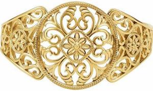 Filigree Design Cuff Bracelet in 14K Yellow Gold