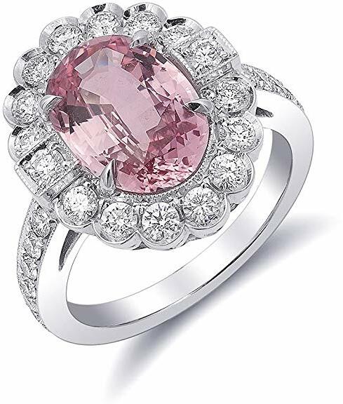 Precious Stars Platinum 4.87ct TGW Certified Orange Pink Sapphire Diamond One a-Kind Ring