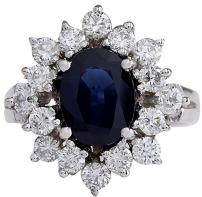 3 Carat Natural Blue Sapphire and Diamond (F-G Color, VS1-VS2 Clarity) 14K White Gold Engagement Ring