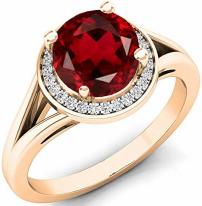 14K Rose Gold 7 MM Gemstone & White Diamond Halo Style Bridal Engagement Ring