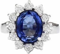 5.14 Carat Natural Blue Sapphire and Diamond 14K White Gold Luxury Engagement Ring