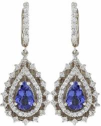 5.27 Carat Natural Blue Tanzanite and Diamond 14K White Gold Luxury Drop Earrings