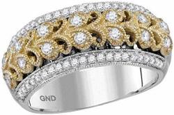 14k Yellow White Gold Womens Fancy Diamond Wedding Band Bridal Ring Filigree Style Round Stones