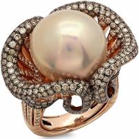 18k Rose Gold 36.66CTW Pearl, Brown Diamonds and Diamond Ring