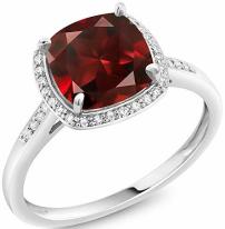 10K White Gold Ring Red Garnet and Accent Diamond Women's Engagement Ring 2.74 Ctw Cushion Cut