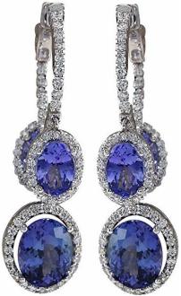 7.78 Carat Natural Blue Tanzanite and Diamond 14K White Gold Luxury Drop Earrings