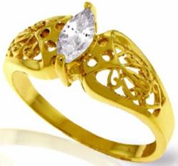 14k Yellow Gold Filigree Ring with natural Marquis-Shaped White Topaz