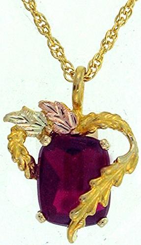 10k Yellow-gold Black Hills Gold 10x8mm (January-Birthstone) Created Garnet pendant