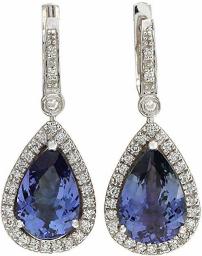 6.65 Carat Natural Blue Tanzanite and Diamond 14K White Gold Luxury Drop Earrings