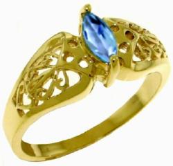 14k Gold Filigree Ring With Natural Marquis-shaped Blue Topaz