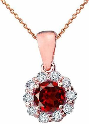 Dainty 14k Rose Gold Diamond Floral Center Stone Garnet Pendant Necklace