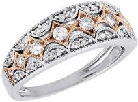 10K Two Tone Gold Diamond Ladies Antique Filigree Anniversary Ring Wedding Band 0.51 Cttw