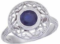 14k White Gold Genuine Birthstone Solitaire Gemstone Filigree Wedding Engagement Statement Ring