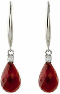 4k Solid Gold Fish Hook Earrings with Diamonds and Rubies Ruby or Red Garnet