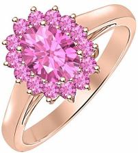 Engagement Oval Shape Created Pink Sapphire Gemstone 14K Rose Gold Over .925 Sterling Silver Cluster Halo Ring