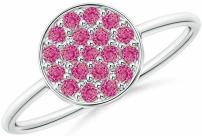 Pave Set Round Pink Sapphire Cluster Disc Ring (1.5mm Pink Sapphire)