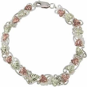 Filigree Leaf Line Bracelet, Sterling Silver, 12k Green and Rose Gold Black Hills Gold Motif