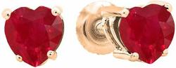 10K Rose Gold 5 MM Each Heart Gemstone Ladies Stud Earrings 1 CT