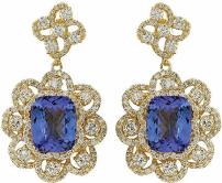 9.3 Carat Natural Blue Tanzanite and Diamond 14K Yellow Gold Luxury Drop Earrings
