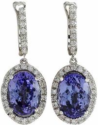 12.15 Carat Natural Blue Tanzanite and Diamond 14K White Gold Luxury Drop Earrings
