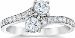 Two Stone Round Diamond 1.00Ct Solitaire Ring 14k White Gold